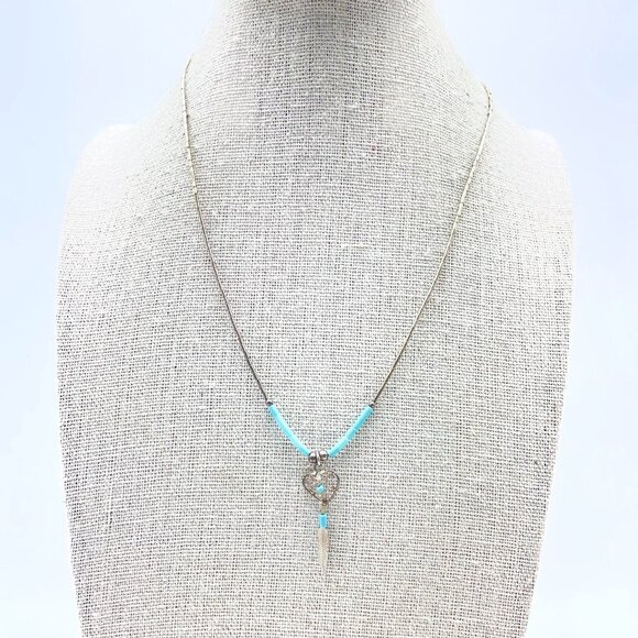 Vintage Southwestern Necklace Turquoise Beads Heart Pendant Feather Dangle Boho - Picture 1 of 8
